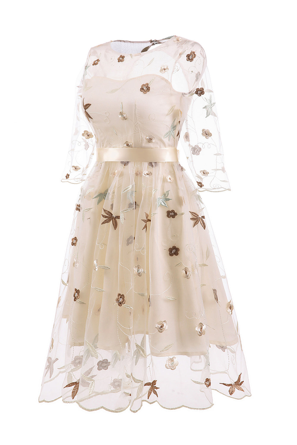 En linje firkantet hals rosa kjole fra 1950-tallet med halve ermer