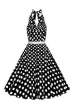 Hepburn Style Halter Neck Polka Dots Rød kjole fra 1950-tallet