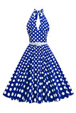 Hepburn Style Halter Neck Polka Dots Rød kjole fra 1950-tallet