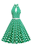 Hepburn Style Halter Neck Polka Dots Rød kjole fra 1950-tallet