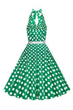 Hepburn Style Halter Neck Polka Dots Rød kjole fra 1950-tallet