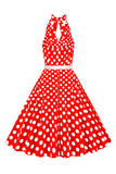 Hepburn Style Halter Neck Polka Dots Rød kjole fra 1950-tallet