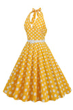 Hepburn Style Halter Neck Polka Dots Rød kjole fra 1950-tallet
