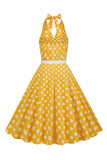 Hepburn Style Halter Neck Polka Dots Rød kjole fra 1950-tallet