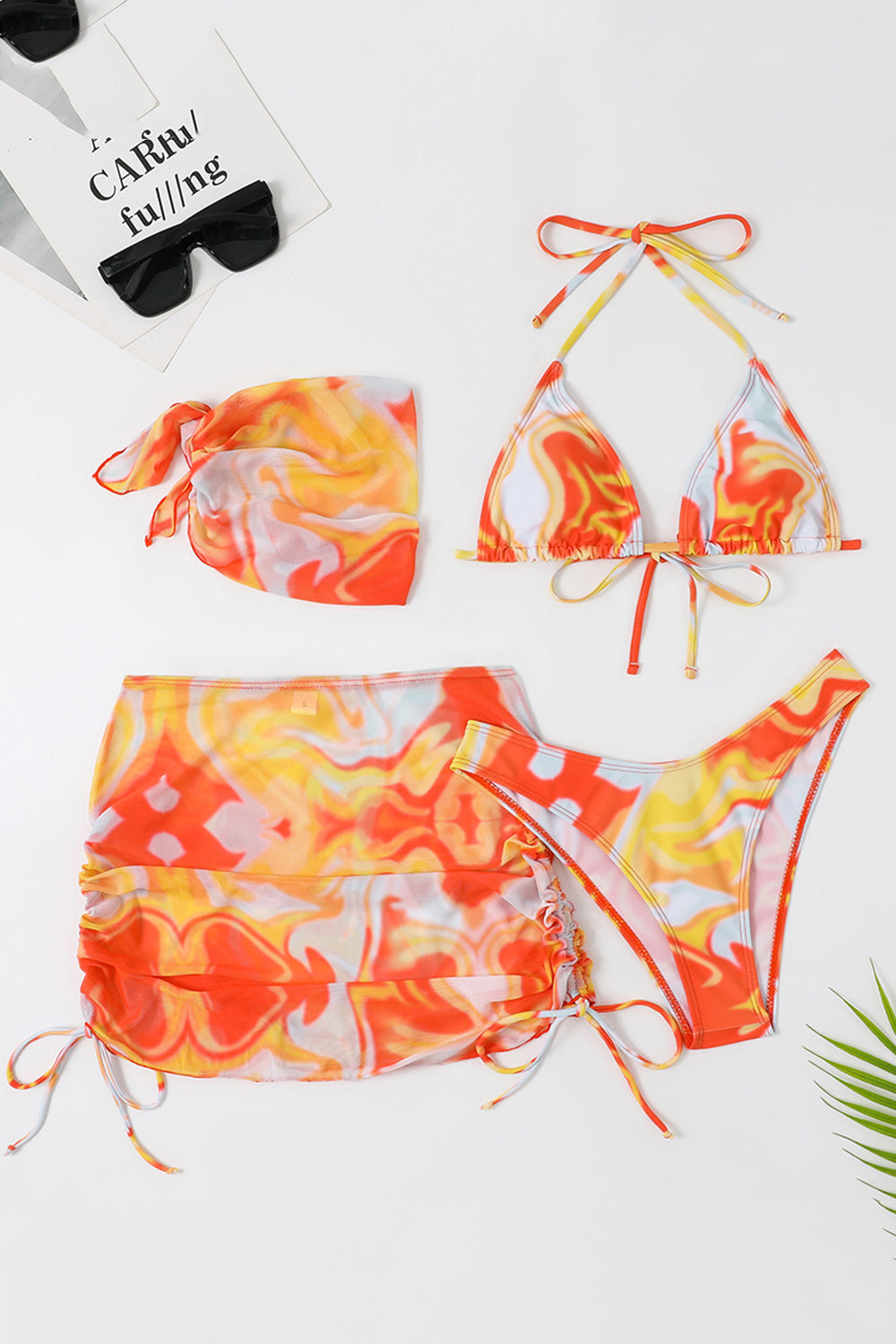 Halter Neck Orange Trykt Bikini