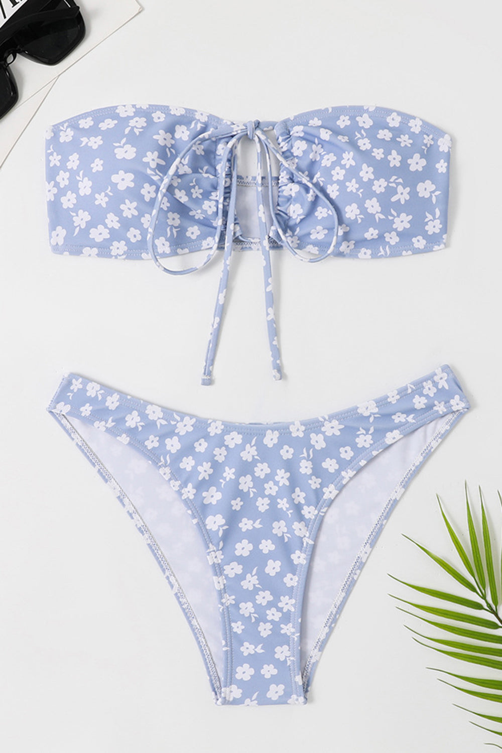 Todelt tube topp rosa blomstret badedrakt