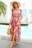 Rød Floral Boho Maxi kjole med Slit