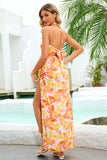 Oransje Trykt Halter Summer Casual Dress med Slit