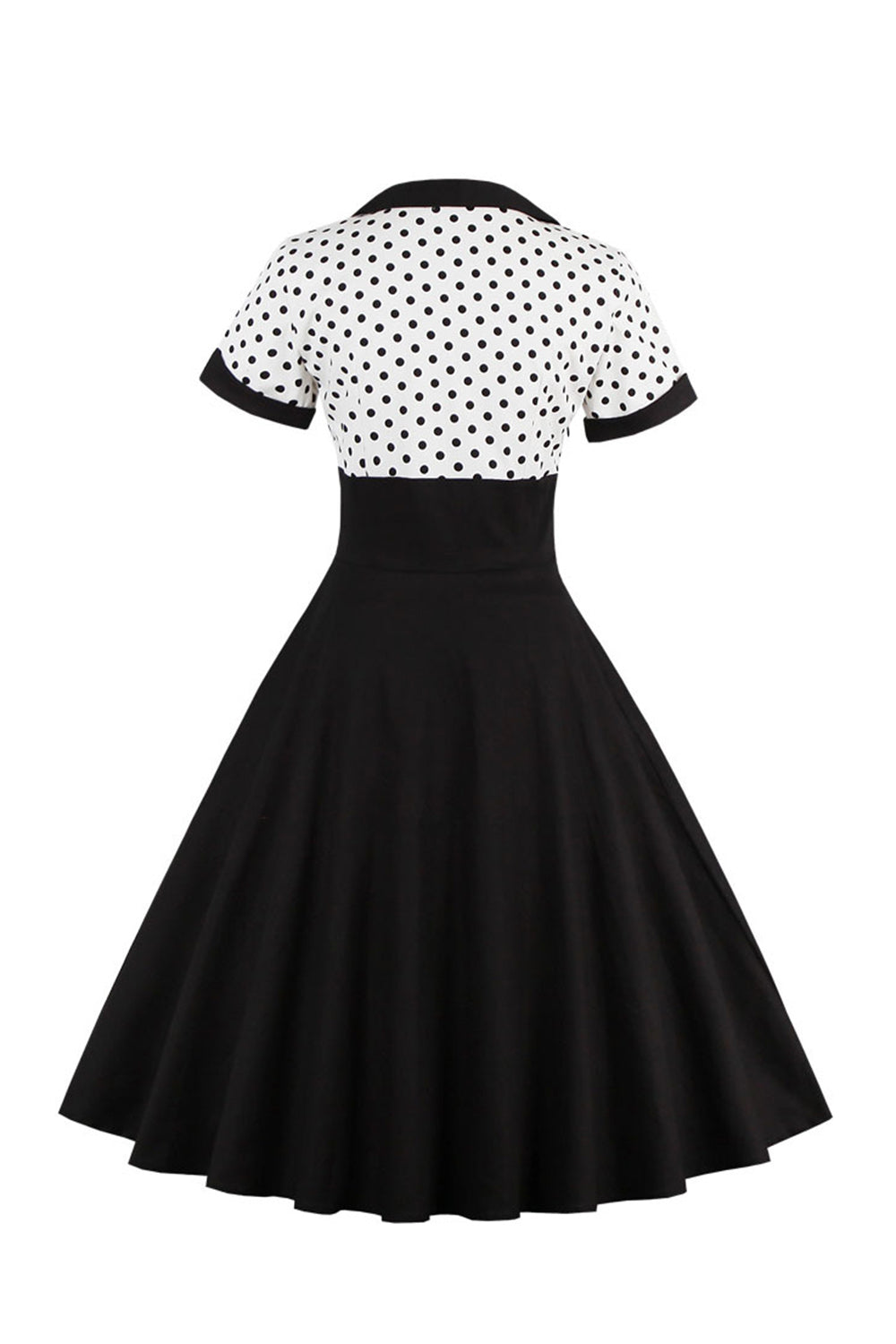 Black Polka Dots Swing 1950-tallet kjole med korte ermer