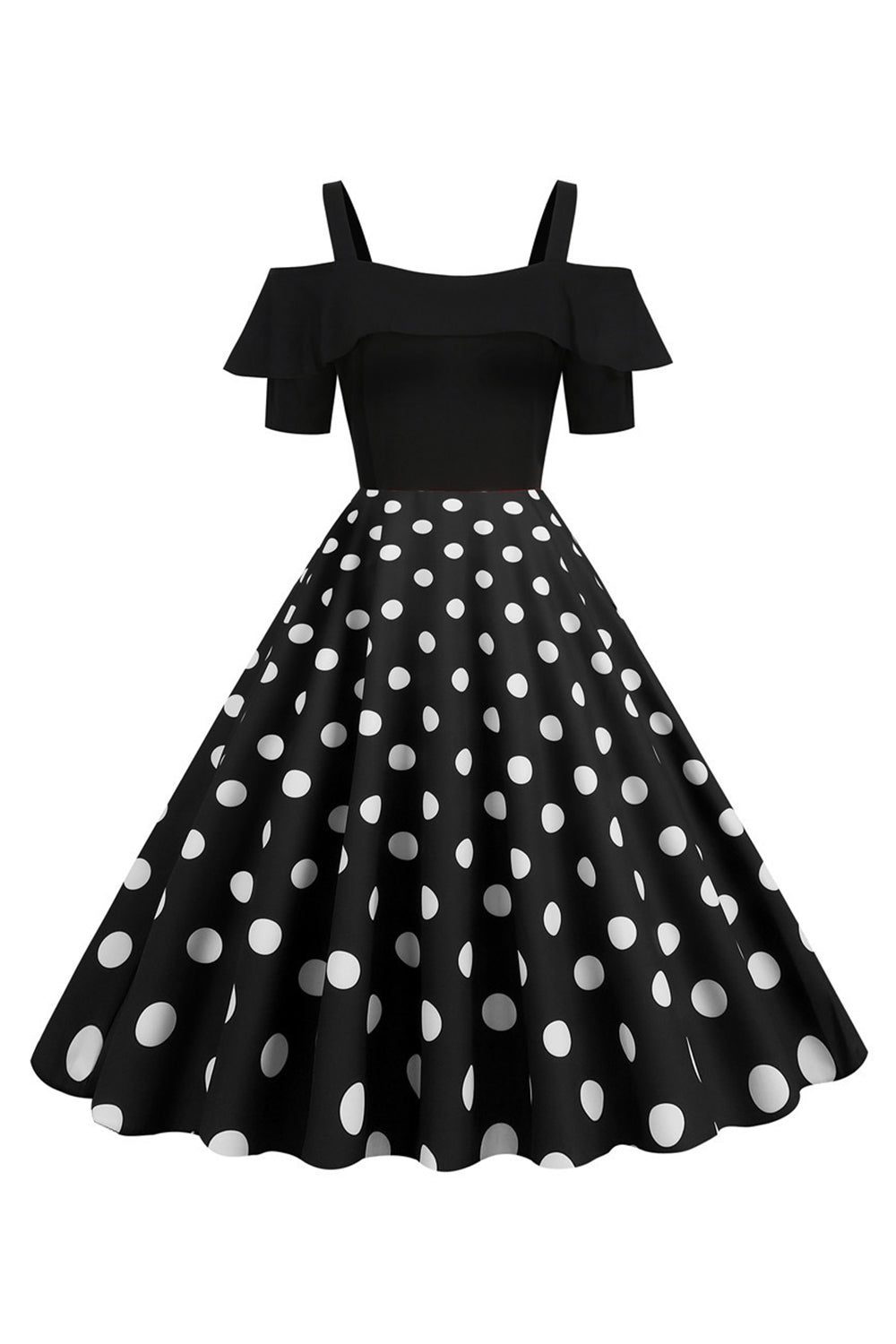 Svart kald skulder Polka Dots kjole fra 1950-tallet