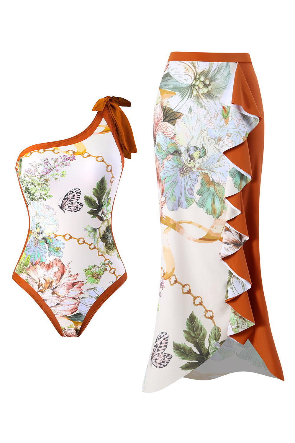 En skulder høy midje One Piece badetøy med strandskjørt