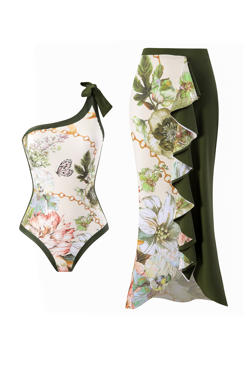 En skulder høy midje One Piece badetøy med strandskjørt