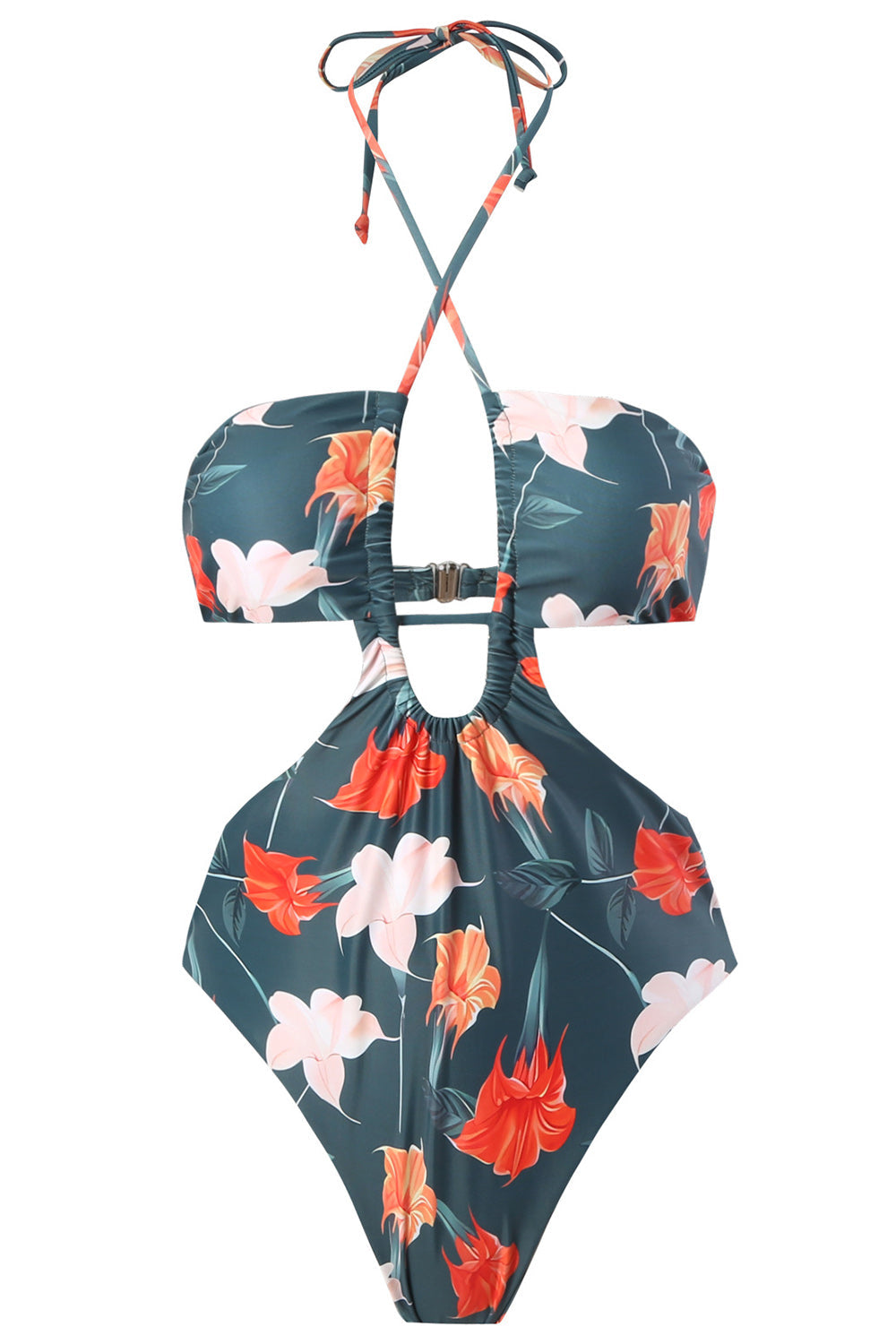 Halter Neck Nøkkelhull One Piece Bikini med strandskjørt