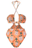 Halter Neck Nøkkelhull One Piece Bikini med strandskjørt
