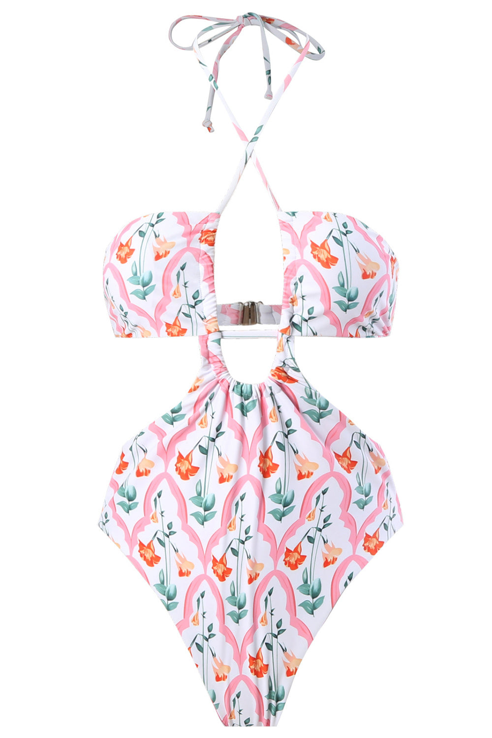 Halter Neck Nøkkelhull One Piece Bikini med strandskjørt