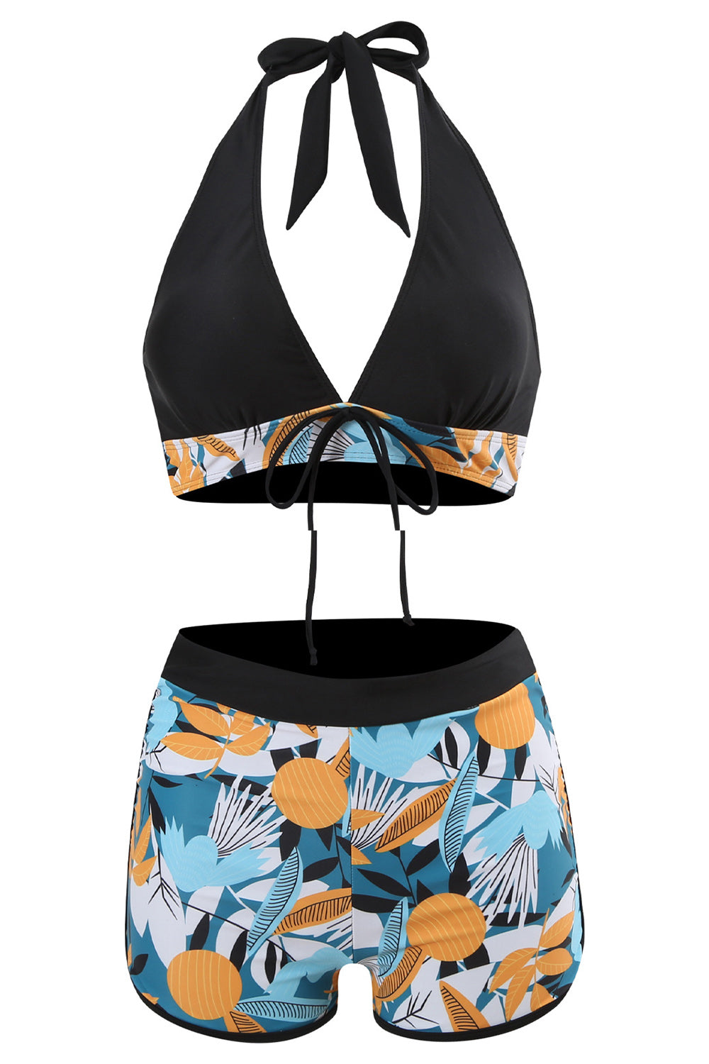 Todelt trykt grønn grime hals høy midje badetøy