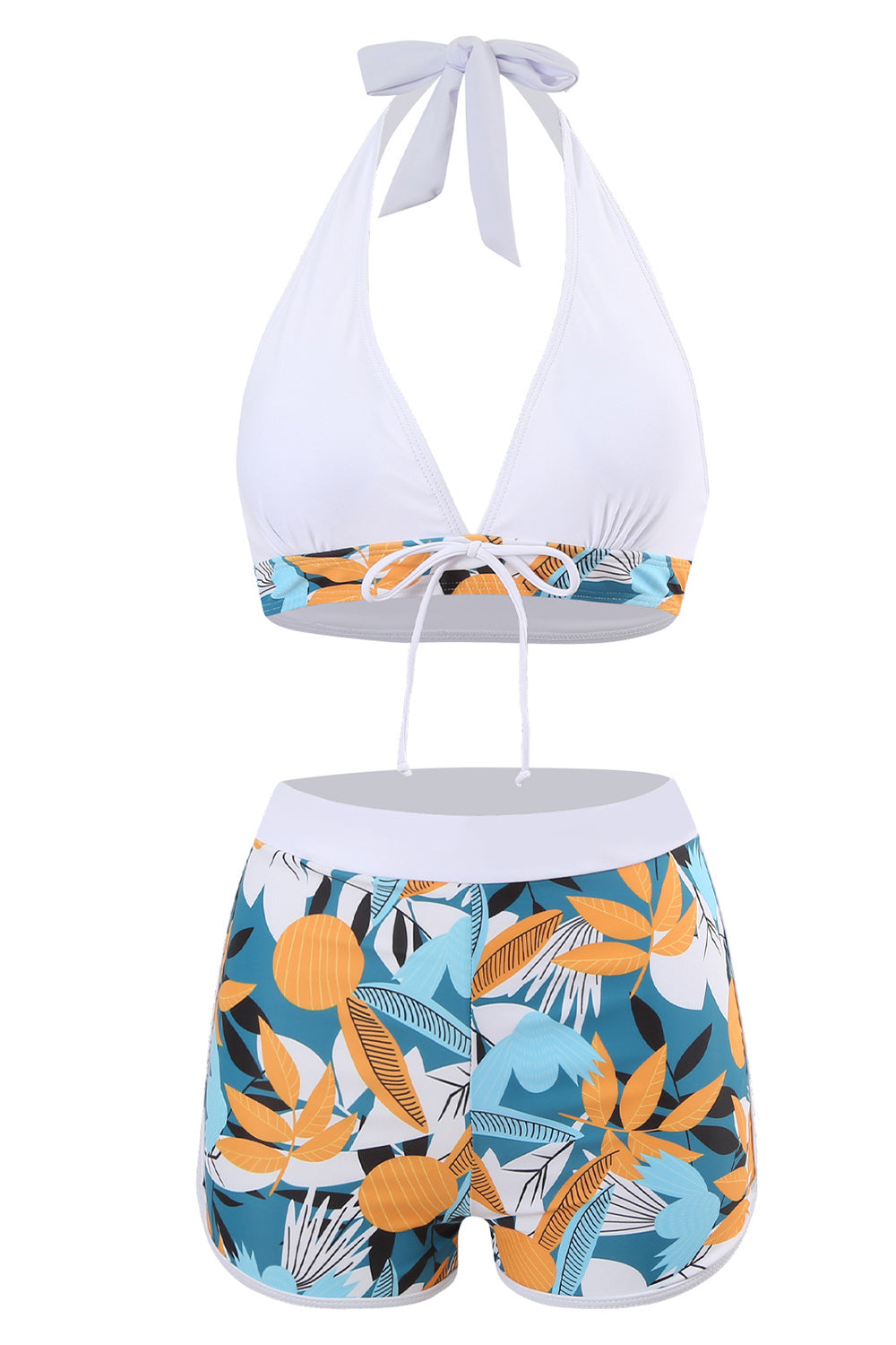 Todelt trykt grønn grime hals høy midje badetøy