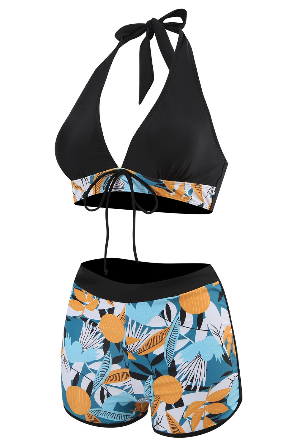 Todelt trykt grønn grime hals høy midje badetøy