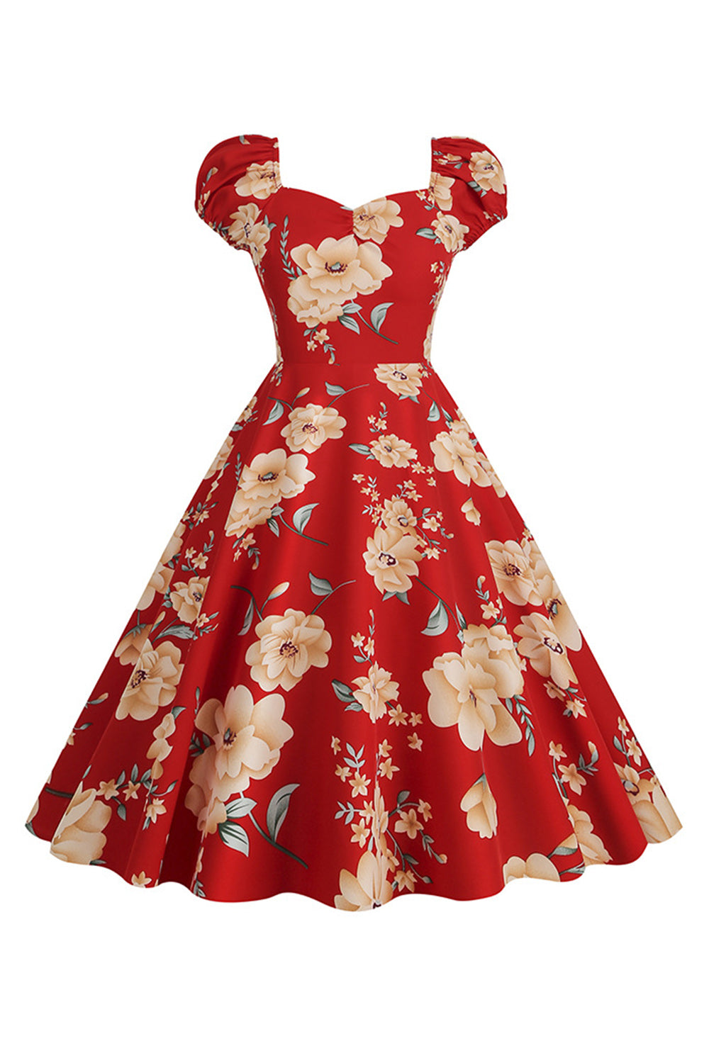 Svart blomsterprint Swing retro kjole med korte ermer