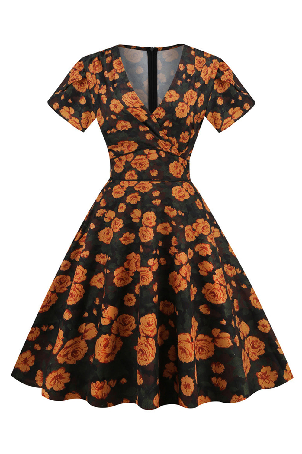 Rosa V Neck Flower Print Swing Vintage kjole