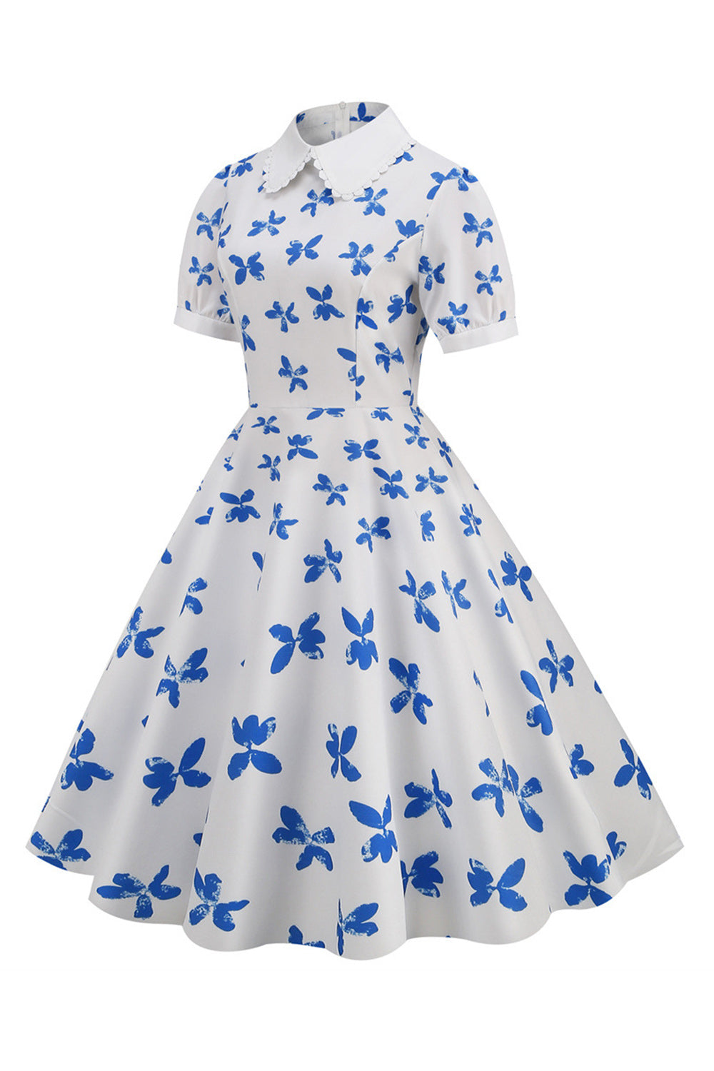 Hvitt trykk korte ermer Vinrage kjole