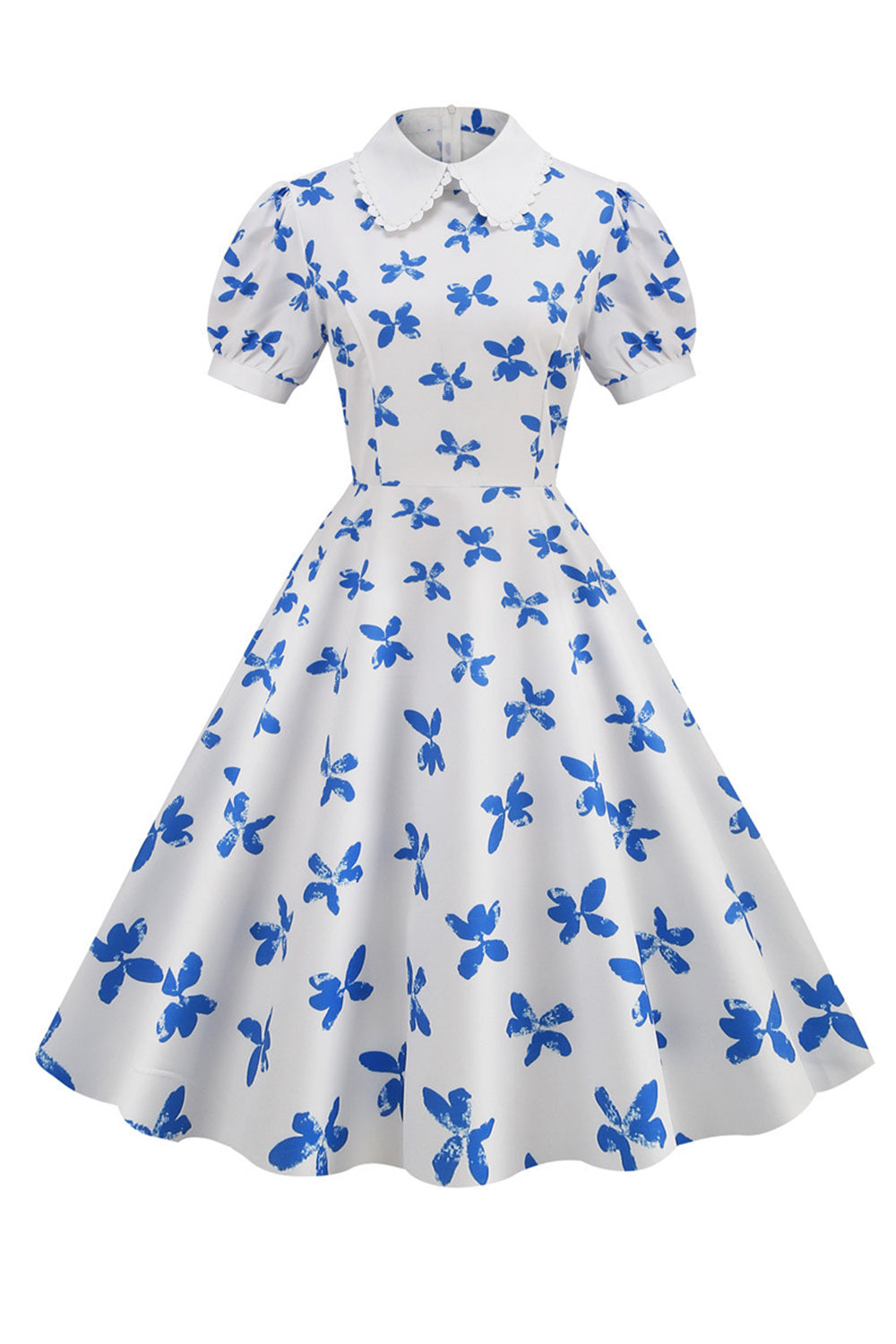 Hvitt trykk korte ermer Vinrage kjole