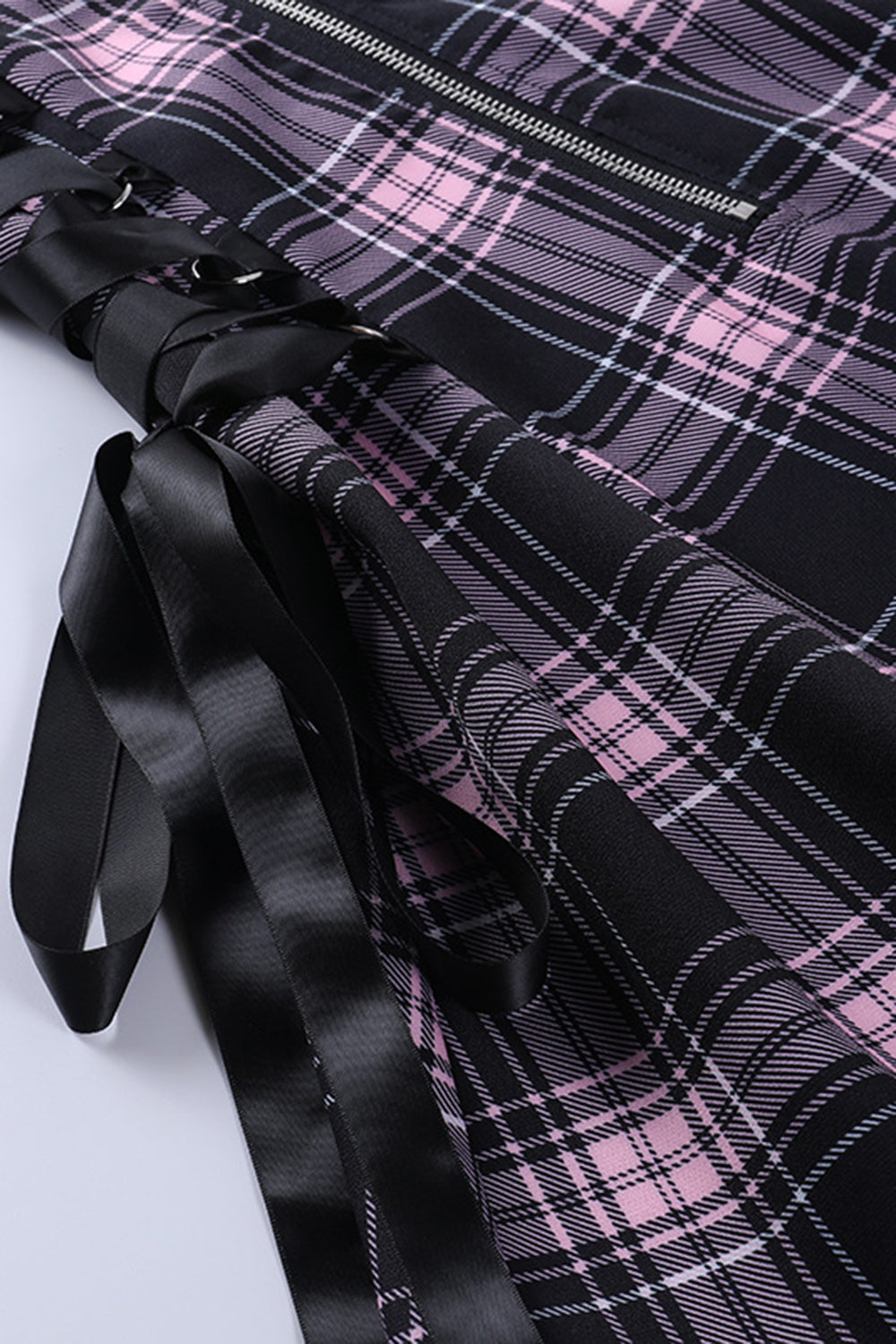 Rosa rutete ermeløs glidelås vintage kjole