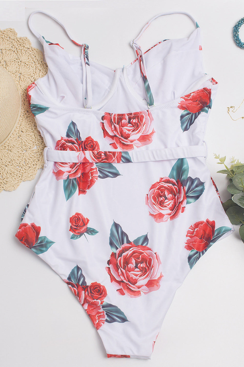 Spaghetti stropper Høy midje Rødt One Piece Badetøy