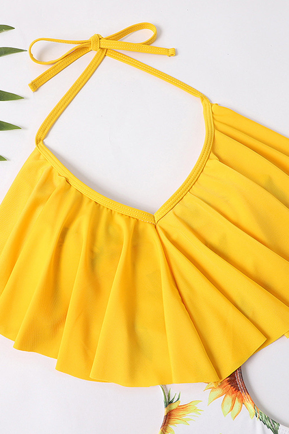 Halter One Piece Trykt gult badetøy med volanger