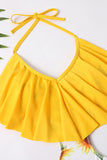 Halter One Piece Trykt gult badetøy med volanger