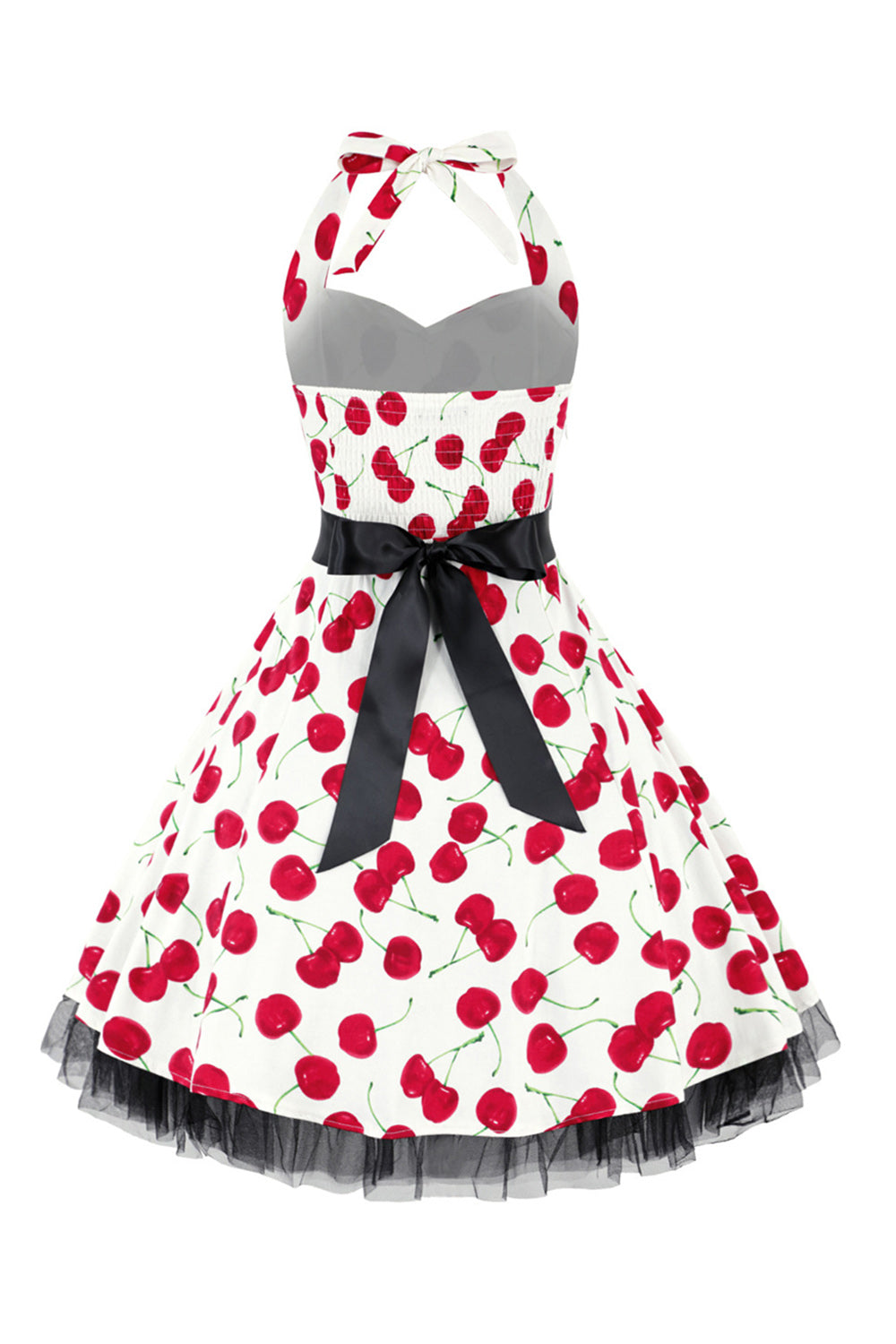 Hepburn Style Halter Tulle Black Trykt kjole fra 1950-tallet