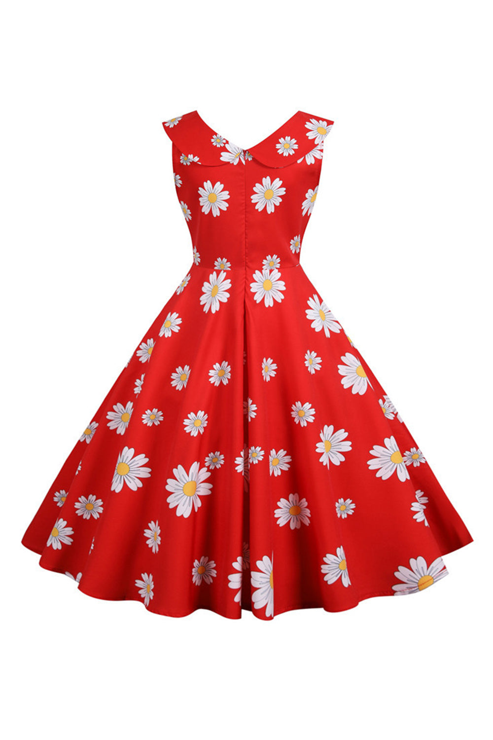 Ermeløs trykt gul kjole fra 1950-tallet