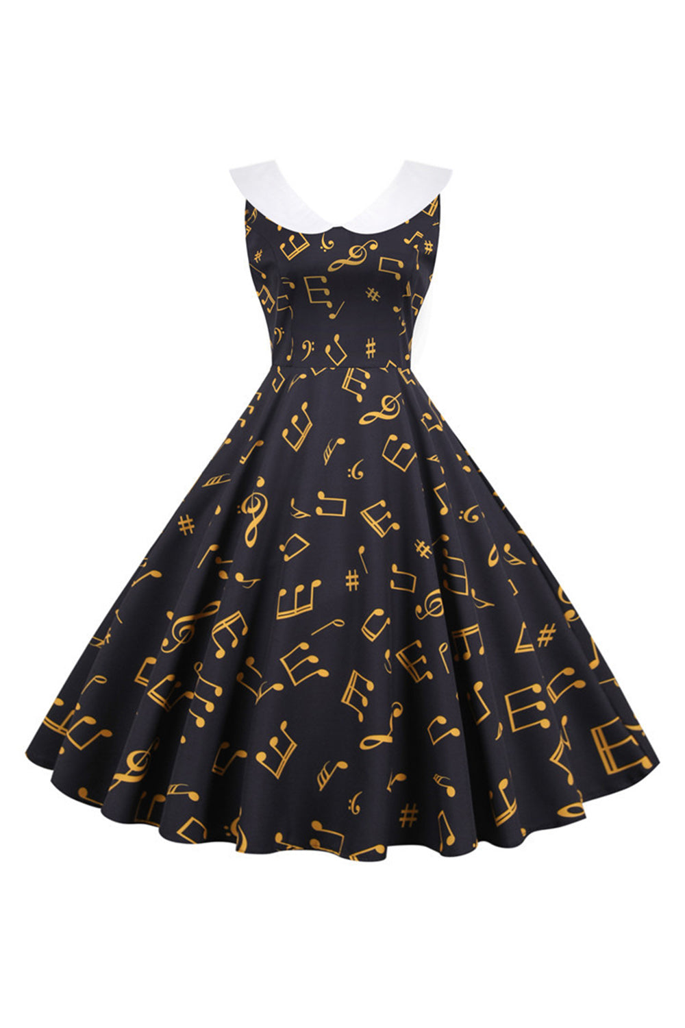 Trykt ermeløs gul vintage kjole