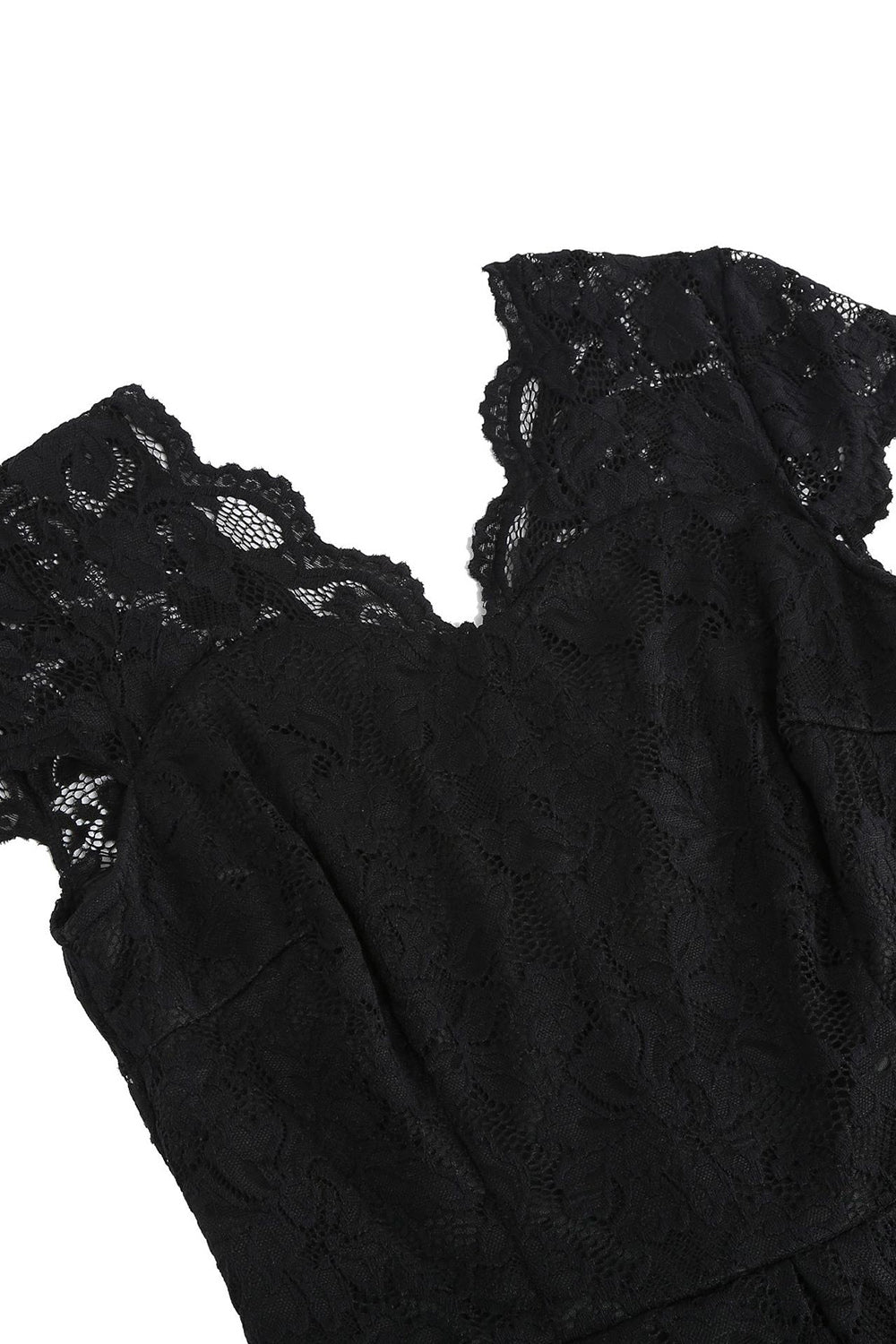 V Neck Black Lace Hepburn Style 1950 Dress