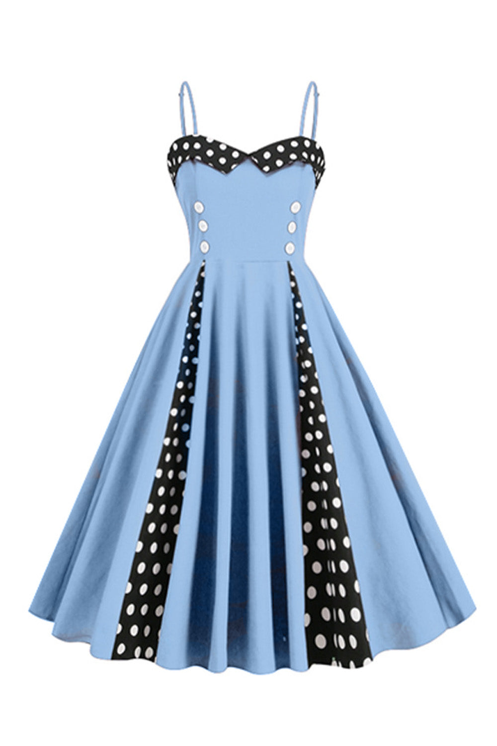 Lyseblå Polka Dots Spaghetti stropper 1950-tallet kjole