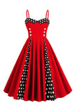 Lyseblå Polka Dots Spaghetti stropper 1950-tallet kjole