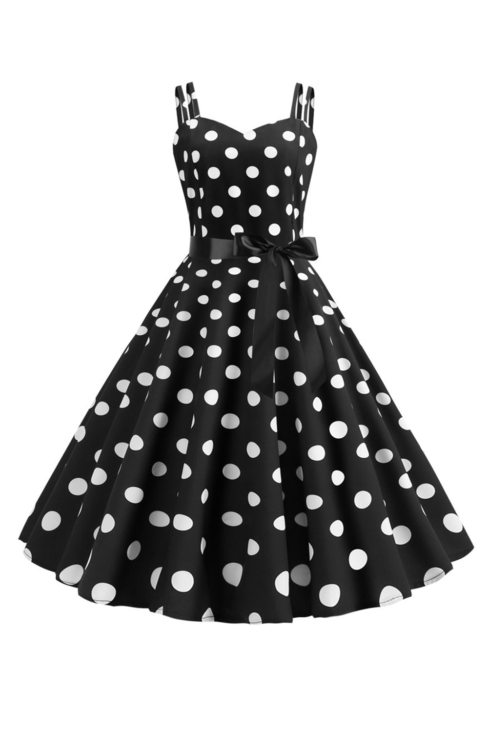 Rosa polka prikker spaghetti stropper 1950-tallet kjole med sløyfe