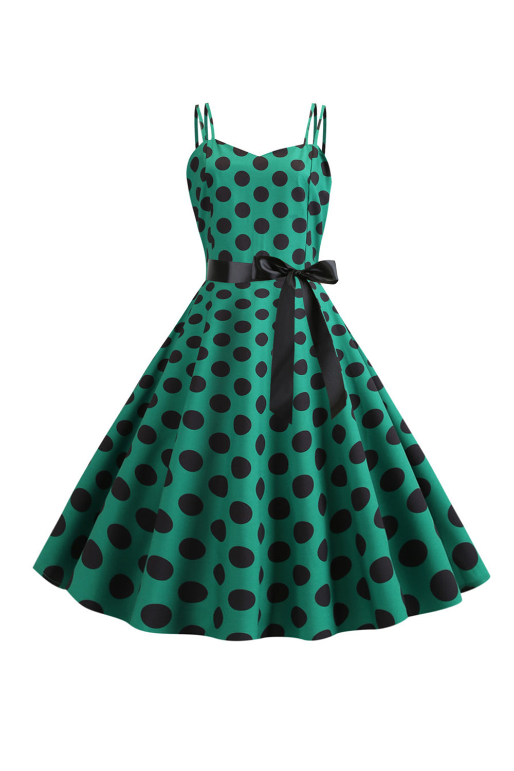 Rosa polka prikker spaghetti stropper 1950-tallet kjole med sløyfe