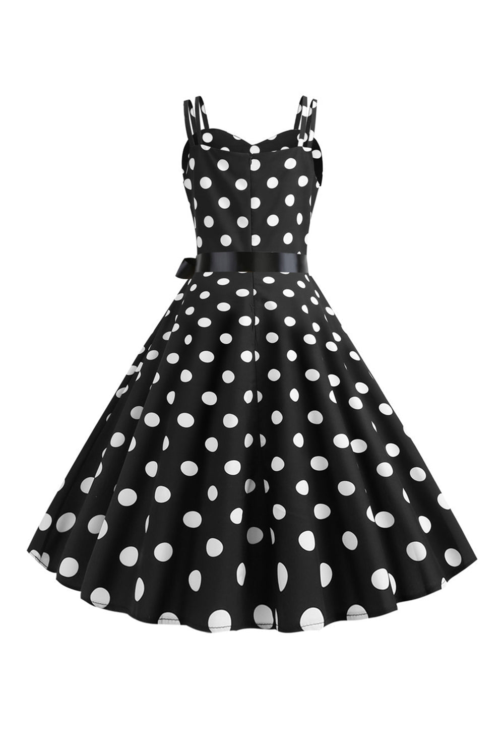 Rosa polka prikker spaghetti stropper 1950-tallet kjole med sløyfe