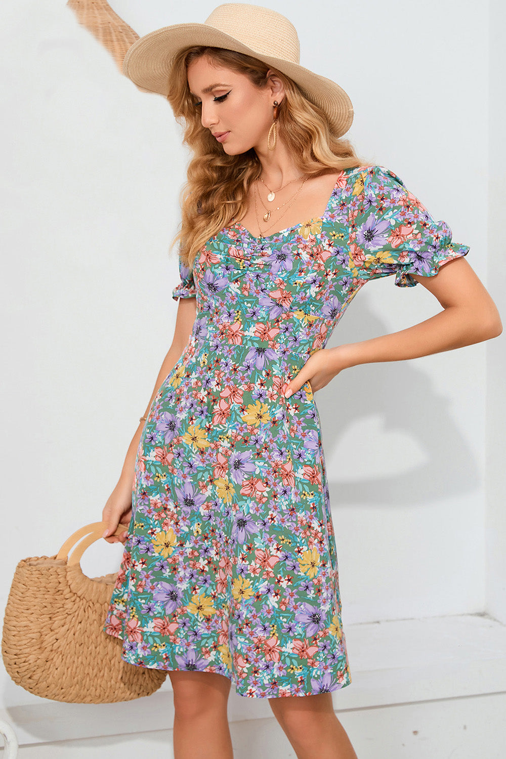 Blomstertrykt sommer casual kjole