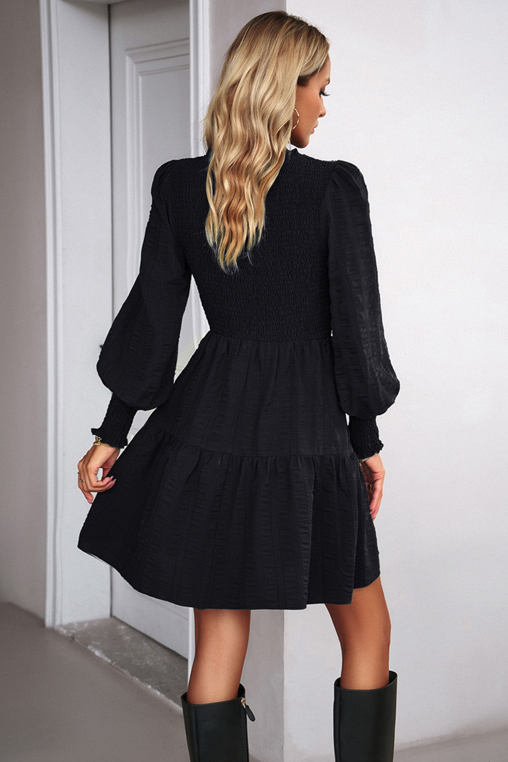 Rosa lange ermer En linje Casual kjole med Ruffles