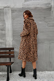 Brown Leopard Trykt Faux Fur Long Women Coat