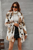 Gul Leopard Trykt Faux Fur Midi Women Coat