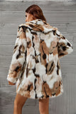 Gul Leopard Trykt Faux Fur Midi Women Coat