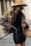 Khaki Lapel Neck Faux Fur Beskåret Kvinner Coat