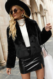 Black Shawl Lapel Beskåret Kvinner Faux Fur Coat