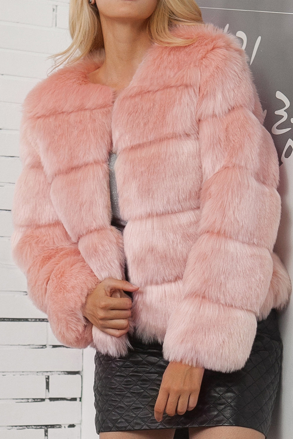 Grey Shawl Lapel Beskåret Kvinner Faux Fur Coat