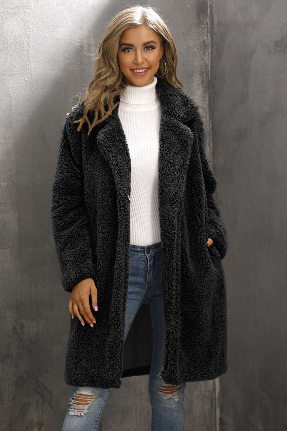 Camel hakket lapel lang fuskepels kvinner frakk