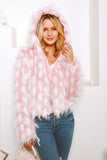 Rosa lappeteppe beskåret kvinner Faux Fur Coat