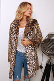 Brun leopard trykt hakket jakke lang fuskepels kvinner frakk